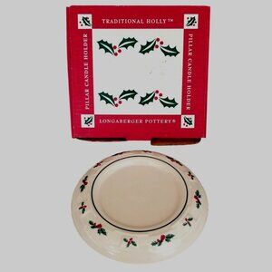 NIB VTG Longaberger Traditional Holly Pillar Candle Holder Pottery Woven Traditi